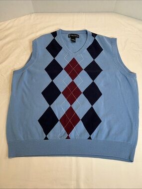 Pro Tour Golf Light Blue & Burgundy Argyle Knit Sweater Vest - XL Vintage Style